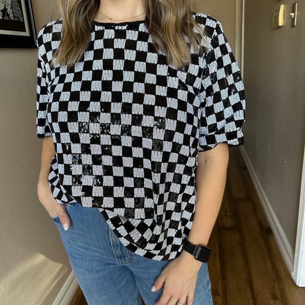 Sequined Checkered T - Picture 3 of 3